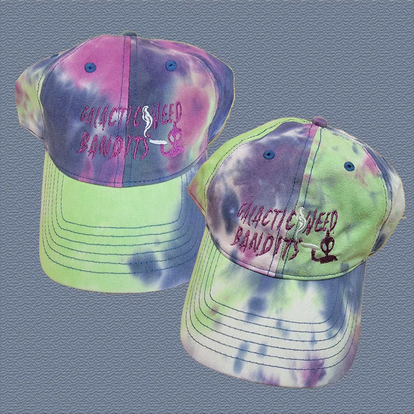 Bent Self 'Galactic Weed Bandits Alien Puff' (dad hat) tie dyed with metallic purple